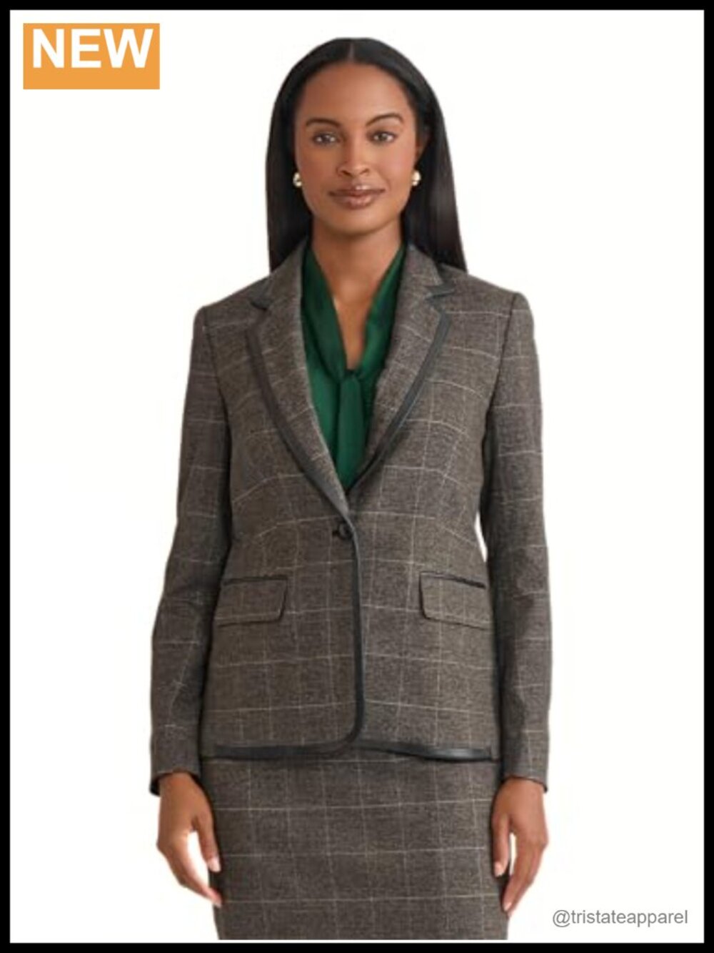 Women's Plaid Faux Leather One-Button Blazer Office Work